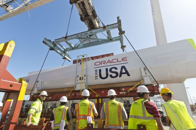 Delivery of wingsail and crossbeams for ORACLE TEAM USA AC72 yacht