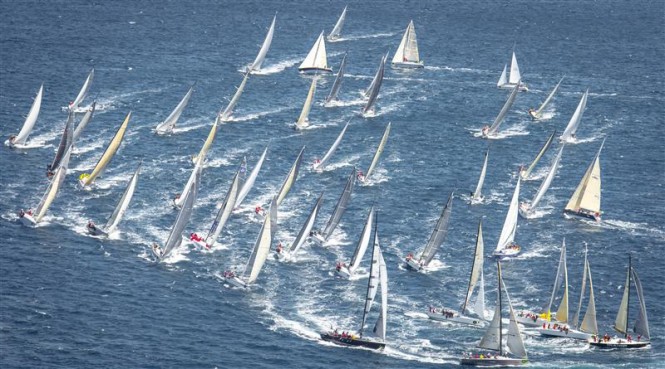 Fleet after the start of the offshore race Credit: Rolex/Kurt Arrigo