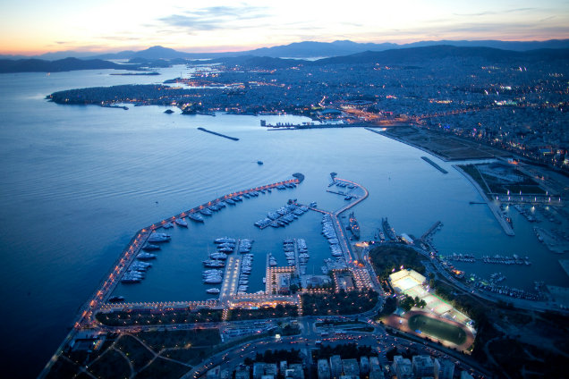 Flisvos Marina after sunset - view from above