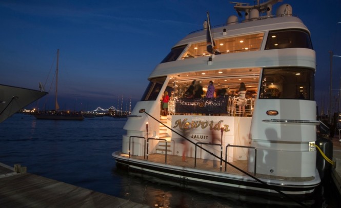 Guests aboard the 160-foot motor vessel Newvida, the largest of the yachts participating in the Newport Charter Yacht Show. (photo credit Billy Black)