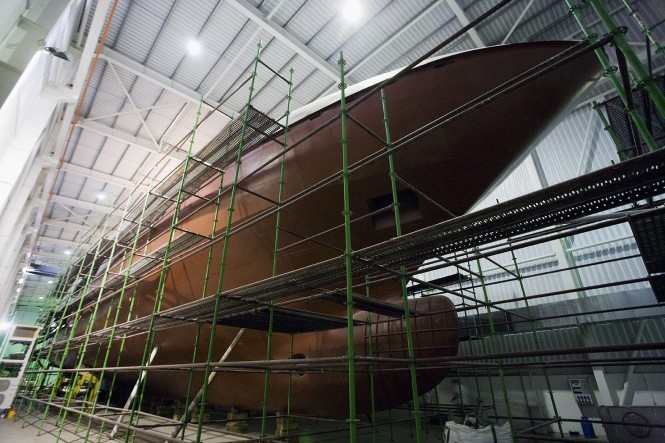 Hull 182 Sunrise 45 motor yacht Project Sunset - under construction at Sunrise Yachts