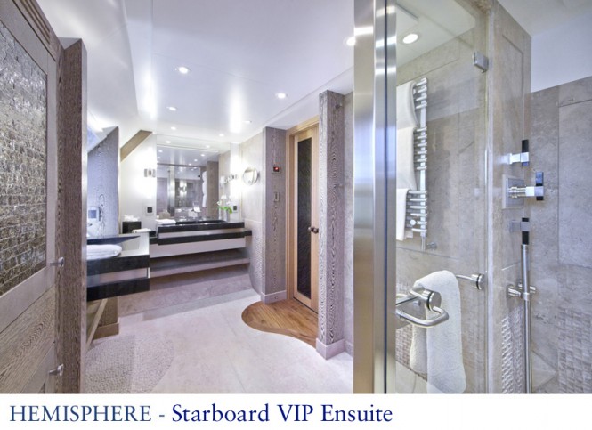 Luxury catamaran Hemisphere - Starboard VIP Ensuite - Image courtesy of Pendennis