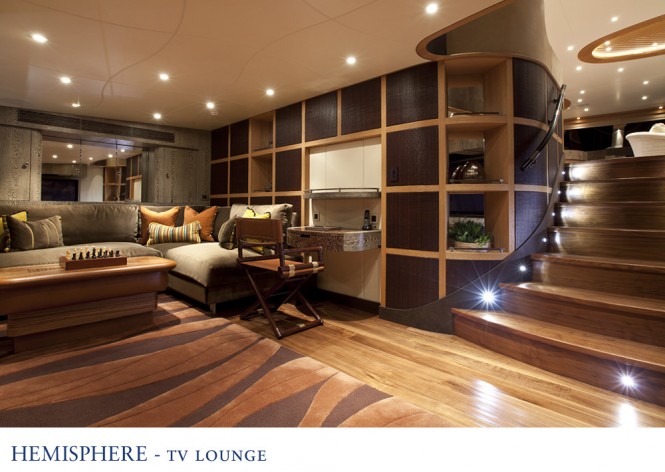 Luxury yacht Hemisphere - TV Lounge - Image courtesy of Pendennis Luxury yacht Hemisphere - TV Lounge - Image courtesy of Pendennis