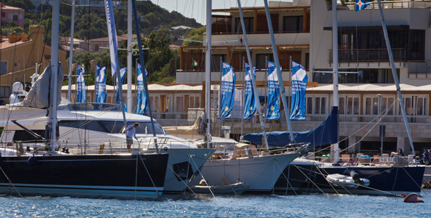 Part of the Loro Piana fleet in front of the YCCS Clubhouse Photo by Carlo Borlenghi