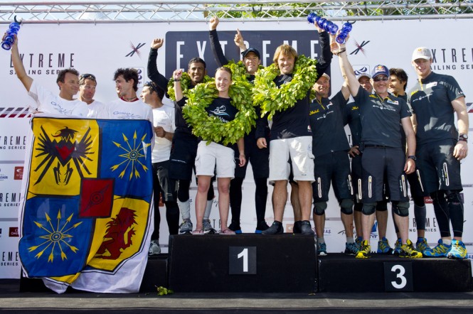 Podium positions for The Wave, Muscat, Groupe Edmond de Rothschild and Red Bull Sailing Team