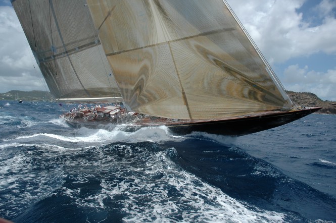 Sailing yacht Velsheda currently taking the first position - Photo by Marc Heupers