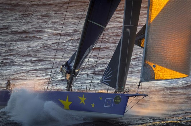 Superyacht Esimit Europa 2 leads the fleet during the offshore race Credit RolexKurt Arrigo