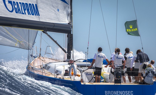 Swan 60 sailing yacht Bronenosec competing in the Giraglia Rolex Cup 2012 Photo by Rolex/Kurt Arrigo