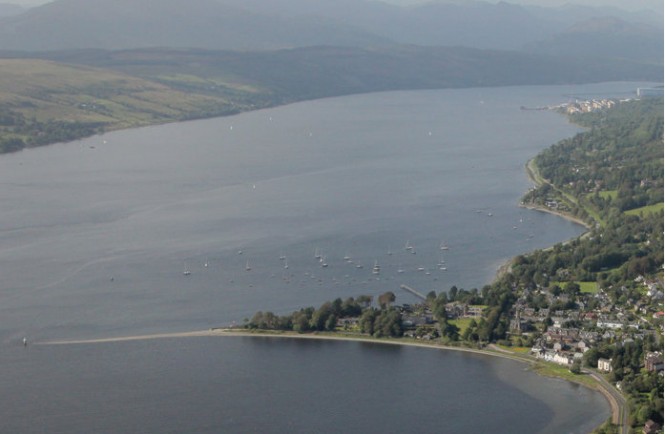 Aerial view of the Rhu Marina in Scotland