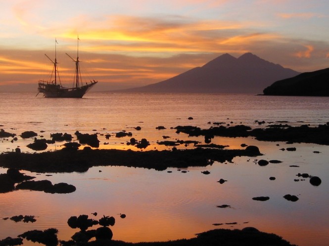 Enchanting world of Indonesia - Silolona superyacht at sunset