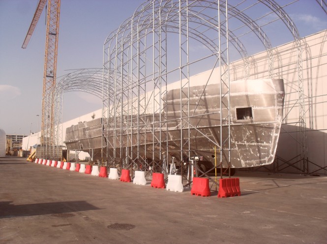 Hull of the 40m luxury yacht Columbus 130' Hybrid