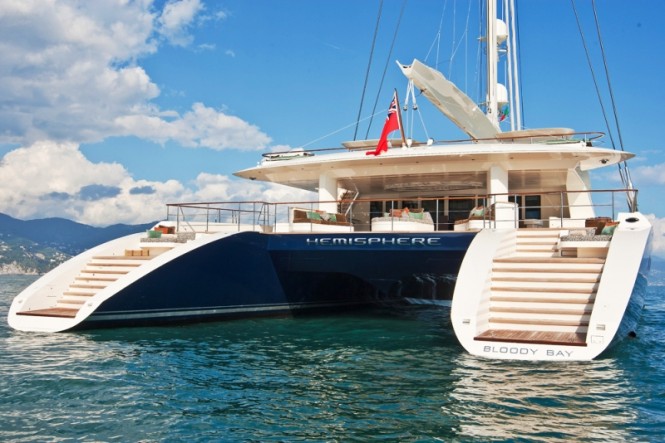 Luxury catamaran yacht HEMISPHERE boasting exclusive linen by Heirlooms