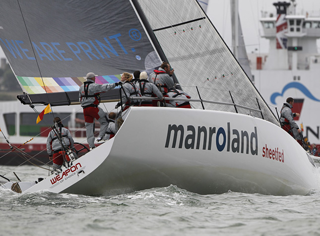 Manroland Sheetfed wins this year’s J.P. Morgan Asset Management Round the Island Race Gold Roman Bowl. Photo: Paul Wyeth