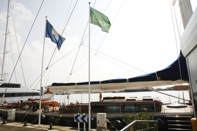 Marina Port de Mallorca with blue flag