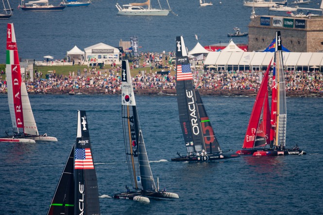 AC45 catamaran yachts competing in the Newport ACWS