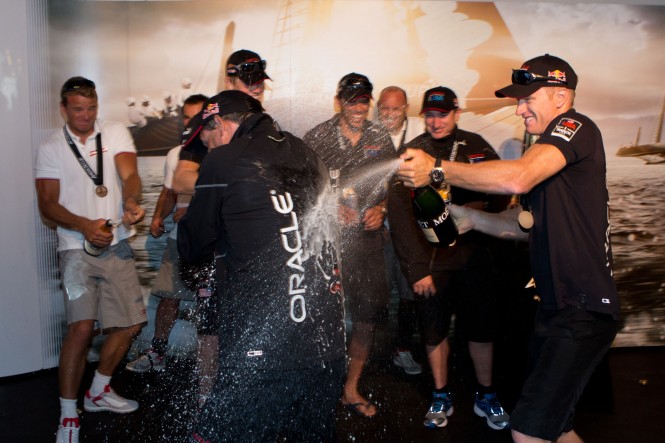 ORACLE TEAM USA Spithill celebrating victory