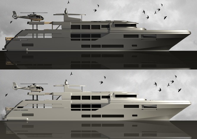 Two versions of the 54m superyacht Discovery