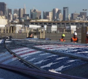 The new sailing yacht AC72 to be launched by ORACLE TEAM USA this week