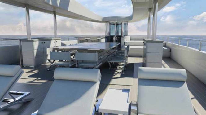 Custom version of the Curvelle yacht Quaranta with lift to the sundeck