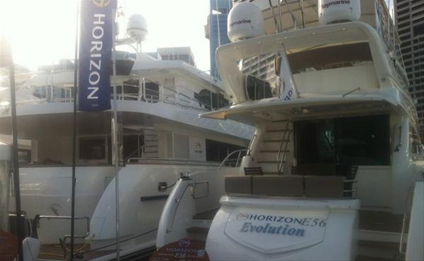 Horizon E56 luxury yacht Evolution at Sydney Boat Show