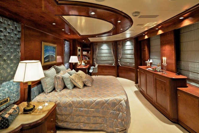 Master stateroom aboard luxury yacht O'MEGA