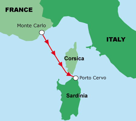 Monaco to Porto Cervo Race Course - Map