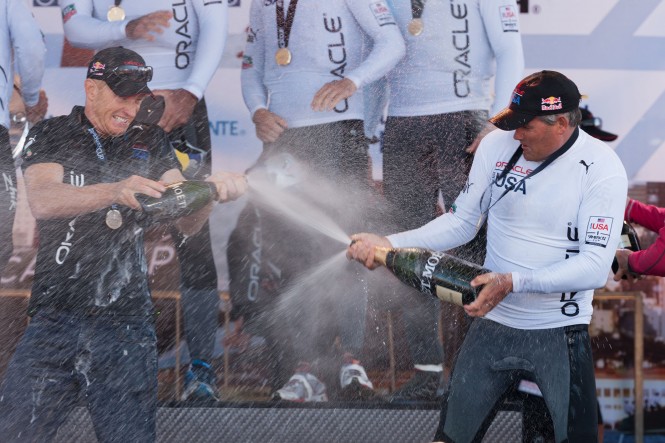 ORACLE TEAM USA Coutts and Spithill celebrating their victory