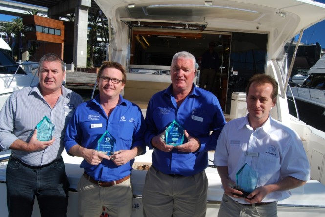 Riviera recognises excellence at annual Dealer Awards presented to Liam Power (on behalf of Steve Domigan NZ) Pete Devery Michael Joyce  Paul Harrop