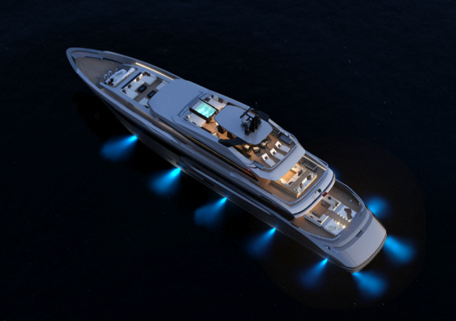  Luxury superyacht M50 by Mondo Marine and Hot Lab at night