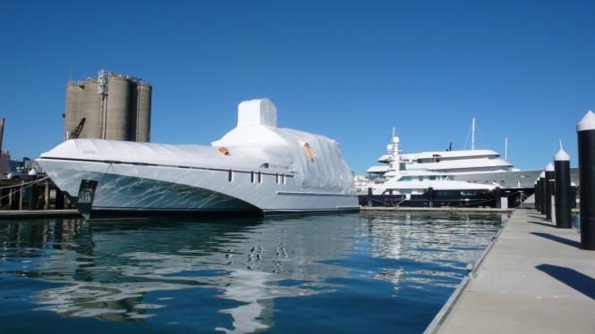 61m megayacht White Rabbit Echo under refit at Integrated Marine Group
