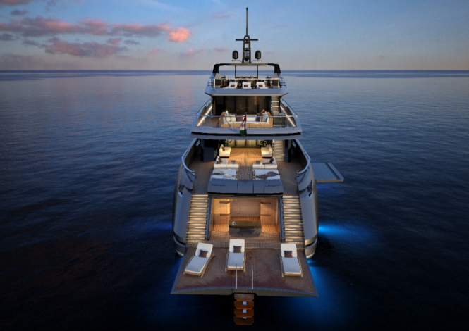 Large beach club on the M50 yacht project by Mondo Marine and Hot Lab