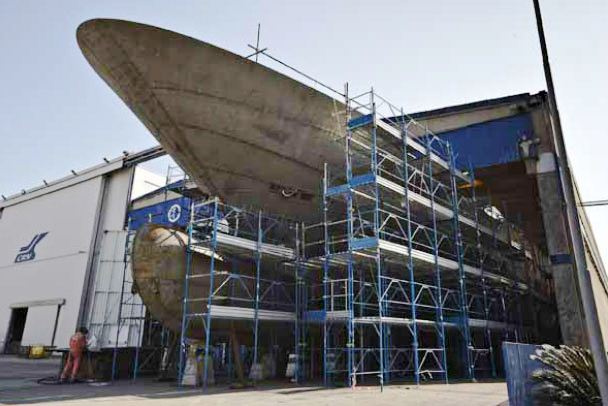 CRN 129 80m superyacht under construction at the CRN Ancona Shipyard