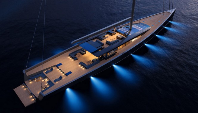 Evoe yacht concept by night - view from above