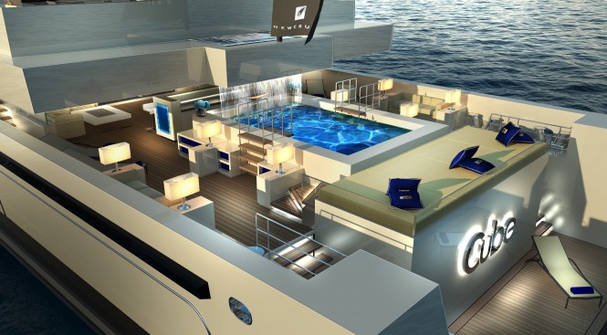 Exterior spaces aboard luxury yacht CUBE designed by Newcruise - Rendeting courtesy of Newcruise