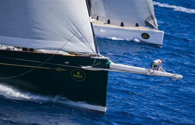 Life at the sharp end - the bowman of superyacht Hetairos - Photo Credit Rolex Carlo Borlenghi