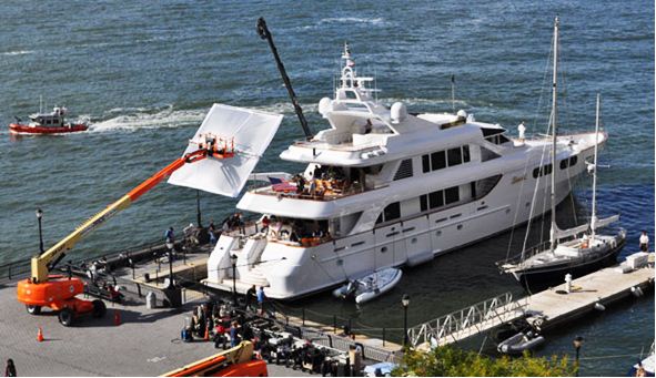 Martin Scorcese's new film called Wolf of Wall Street starring Leonardo DiCaprio is currently being filmed onboard the superyacht LADY M at Dennis Conner's North Cove.
