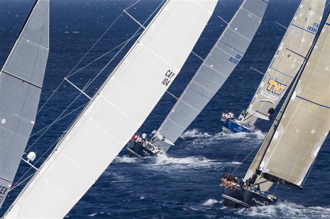 Maxi class fleet racing upwind - Photo by RolexCarlo Borlenghi