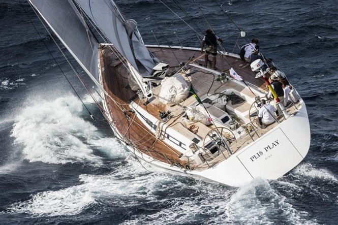 Sailing yacht Plis Play challenging the conditions - Photo by Rolex Carlo Borlenghi