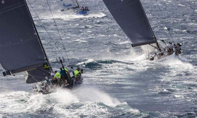 Sailing yacht Stark Raving Mad chases Bronenosec yacht - Photo by Rolex Carlo Borlenghi