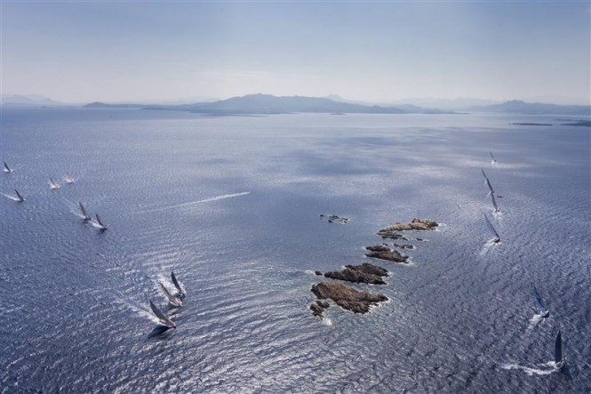 Swan fleet rounding Monaci Island Photo by Rolex Carlo Borlenghi