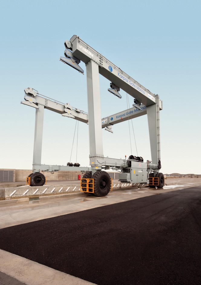The 300 ton travel lift at Karpaz Gate Marina