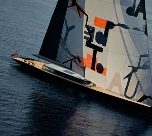 Vitters sailing yacht Aglaia with sail art by Magne Furuholmen