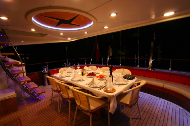 Al fresco dining aboard sailing yacht Serenity 86 - Turkish Gullet