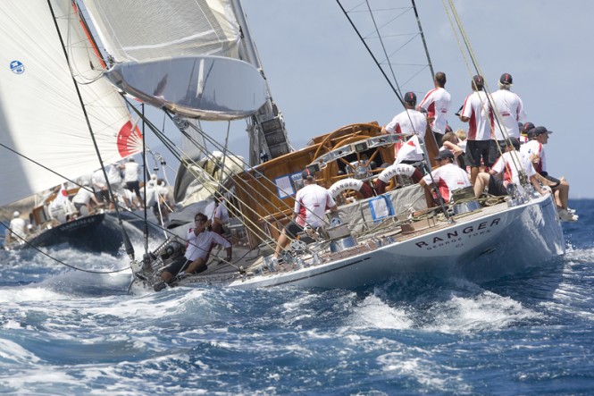 Charter yacht Ranger and Velsheda superyacht racing in the Caribbean - Photo by Claire Matches