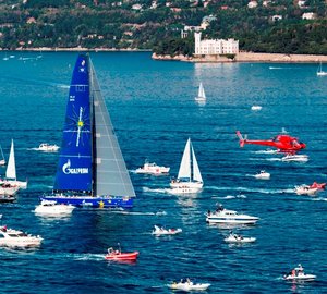 Esimit Europa 2 superyacht aiming to establish the benchmark time for the passage record Trieste to Valletta