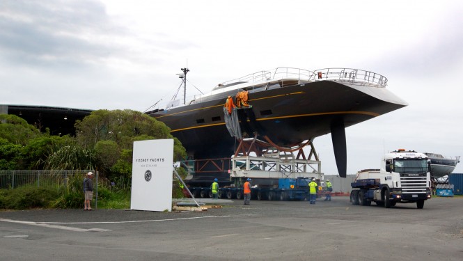 Launch of the 50m Dubois OHANA yacht at Fitzroy yachts in New Zealand