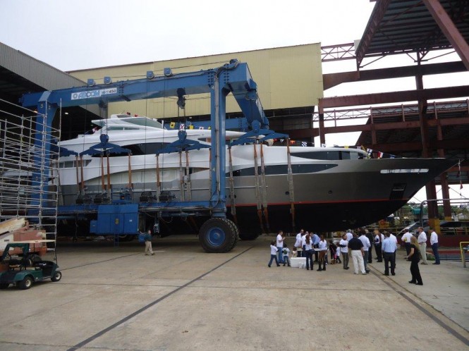 Luxury yacht Tsumat at launch - Photo Credit Trinity Yachts
