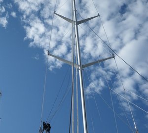 World’s two tallest masts of sailing yacht Salute and superyacht M5 serviced by Marine Results