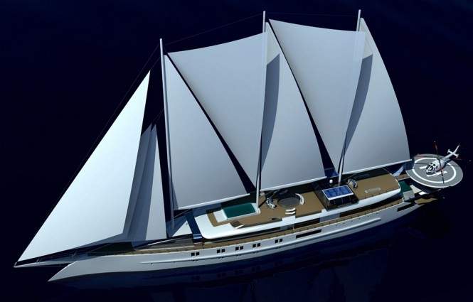 Modern 90m 'Sail Cruise Vessel' yacht concept designed by J. Kinder