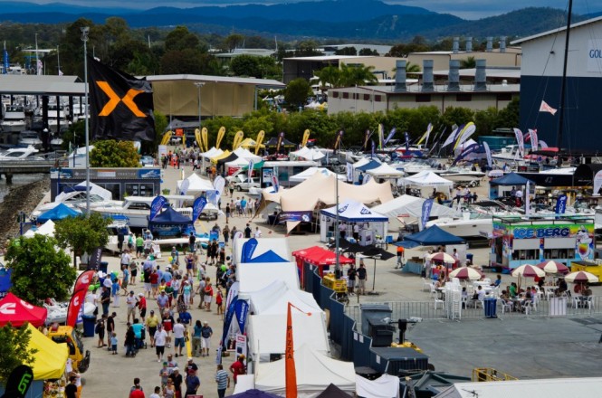 The giant Expo flag marks the opening of the  Gold Coast International Marine Expo